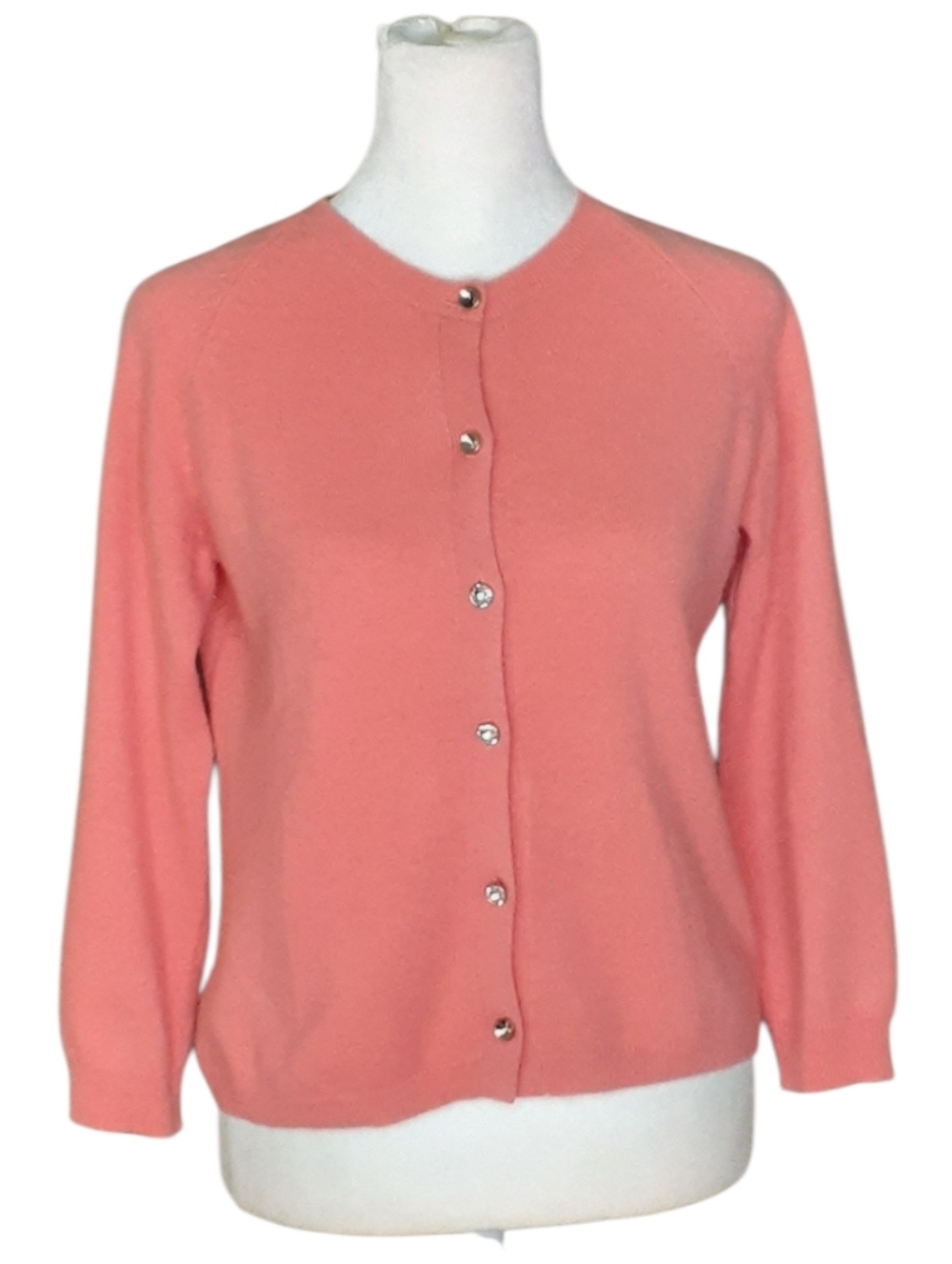 Kenar Cashmere Coral Button-Front Crewneck Cardigan. Size S. Very Good Condition